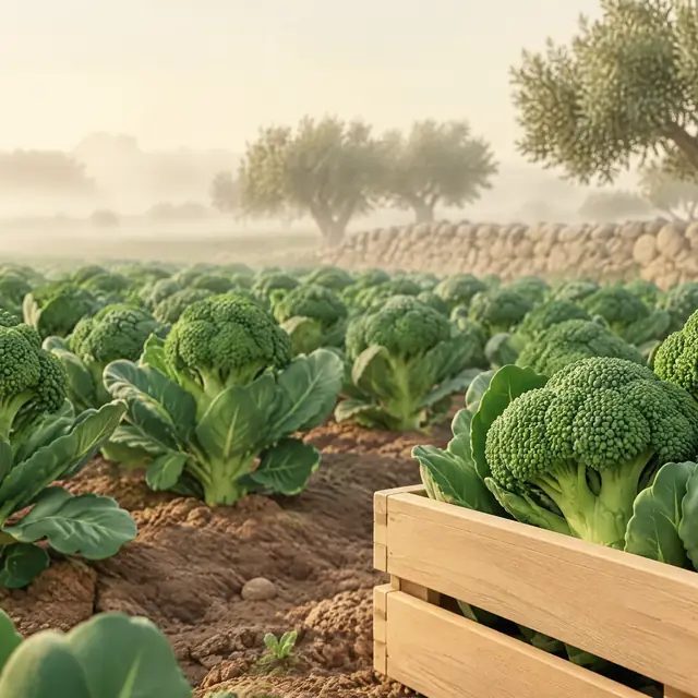 Broccoli in campo e in cassa